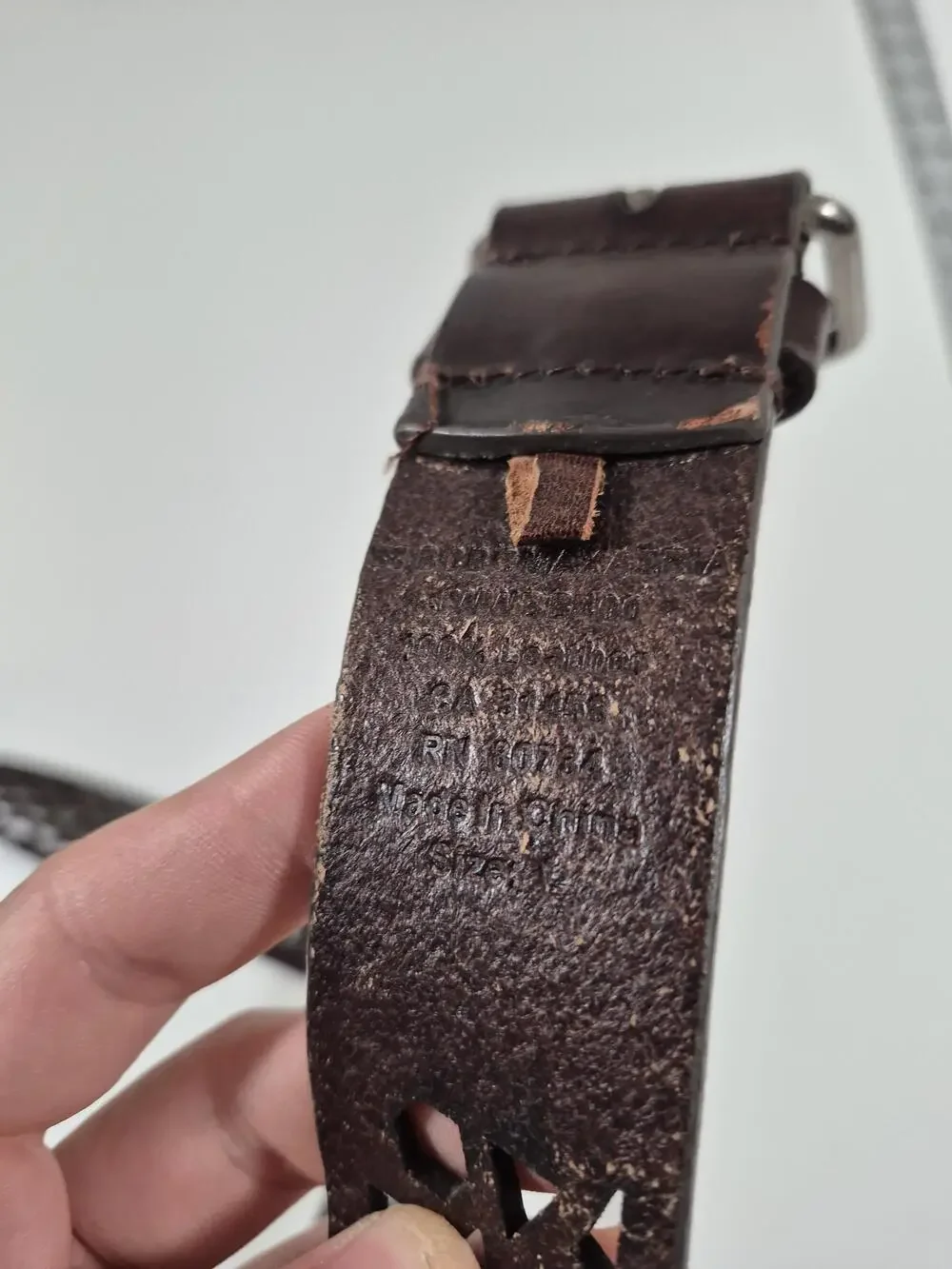 BCBGMAXAZRIA Belt Women's L Brown Leather Laser Cut Geometric
